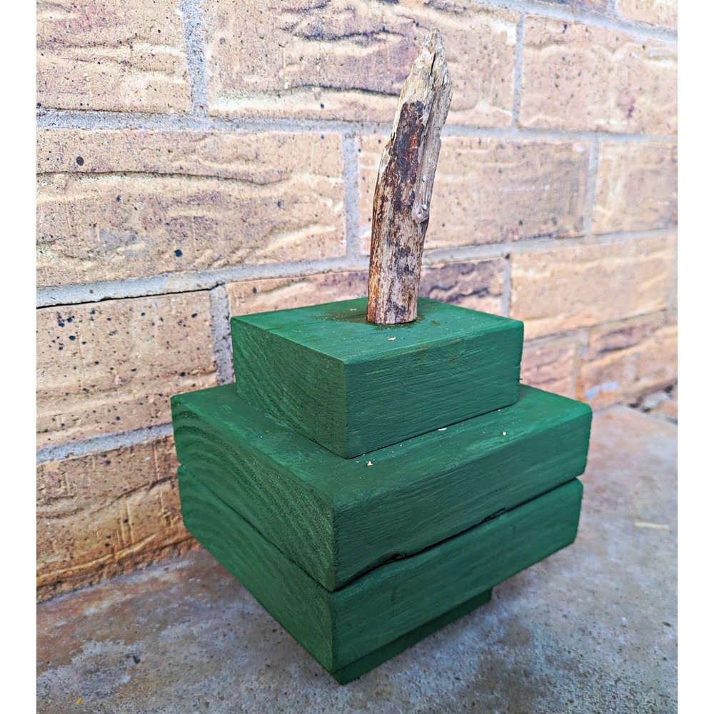 Green Painted Handcrafted Wooden Pumpkin With Natural Stick Stem